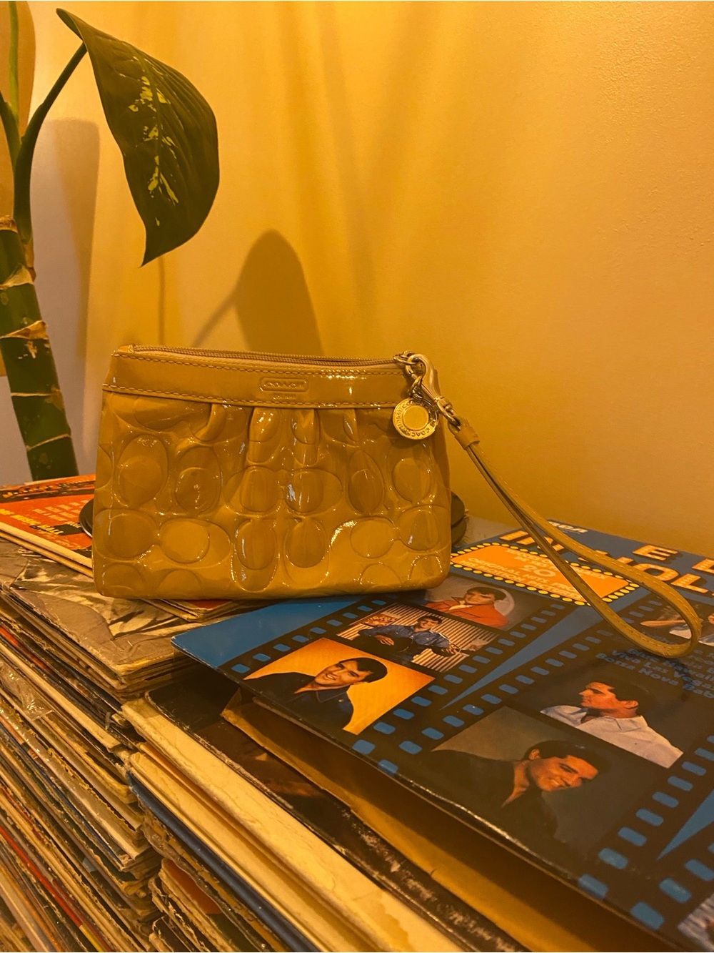 Coach Patent Leather Wristlet Tan